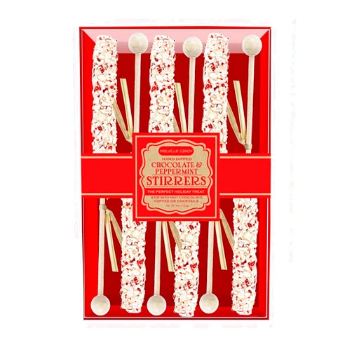 Melville Candy Mini Marshmallow Chocolate Spoons & Peppermint Stirrers Gift Set (White Chocolate Peppermint Stirrers 6ct)