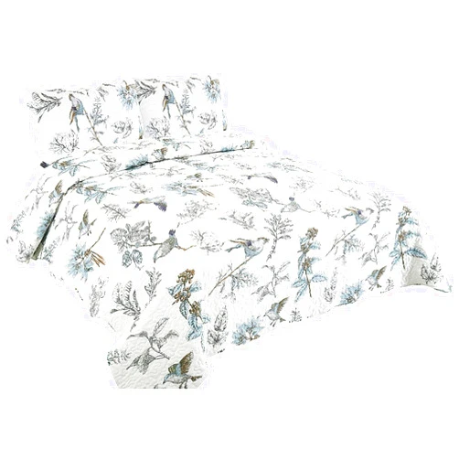 Sazana Quilt Set 3 Piece Bedspread Reversible Printed Coverlet (Birdie Branch, Queen)