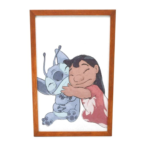 Open Road Brands Disney Lilo and Stitch Hugging Framed Wood Wall Decor - Adorable Lilo and Stitch Wall Art for Kids' Bedroom, Play Room or Movie Room