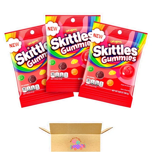 Munchique SKITTLES Gummy Candy Original 5.8oz Peg Bag (3 pack) - 17.4 oz total