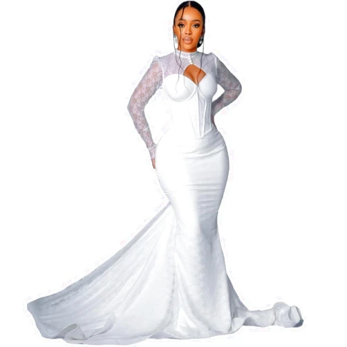 YiMinpwp Long Sleeve Mermaid Wedding Dresses for Bride ASO EBI African Civil Lace Bridal Gowns