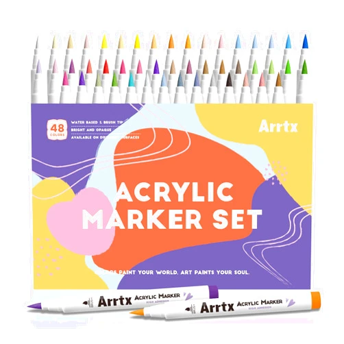 Arrtx Acrylic Markers 48 Colors,Brush Tip Acrylic Paint Pens for Rock Painting,Glass,Stone,Wood,Ceramic,Fabric,DIY Crafts & Art Supplies