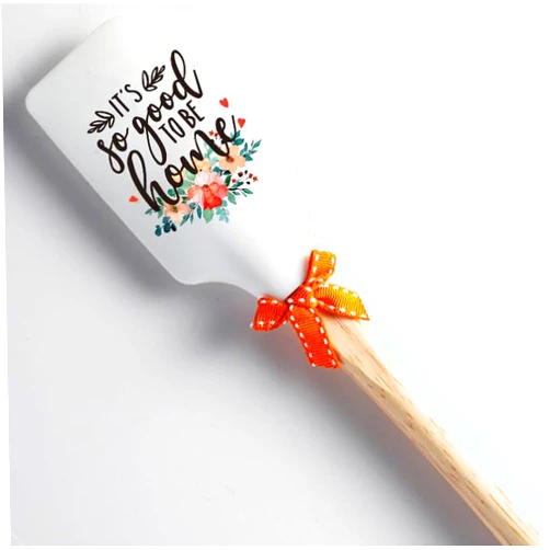 HuJiao-Zi Cute Silicone Spatula-It's So Good to be Home, Wooden Handles With Bow,Modern Farmhouse Kitchen Decor,for Chef,Bakers, Baking Lovers Kitchen Supplies Housewarming Gifts