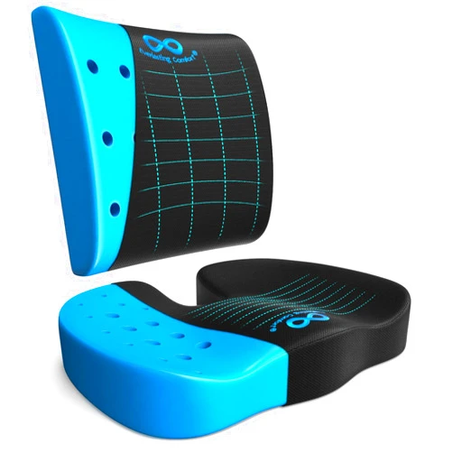 Everlasting Comfort Gel Infused Lumbar Support Pillow & Seat Cushion for Car Combo - Car Seat Cushions for Driving, Work - Ergonomically Designed to Target Sciatica Pain, Back Pain, Tailbone Pain
