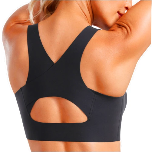 CRZ YOGA Womens Flex Sculpt Racerback Sports Bra - U Neck Medium Impact Padded Wireless Workout Bra Gym Crop Top