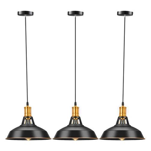 Pynsseu Farmhouse Style Industrial Pendant Light, Vintage Barn Hanging Pendant Lighting, Modern Pendant Lamp Fixture 3 Pack, Oil Rubbed Black Finish