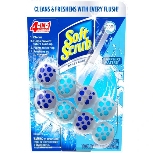 Soft Scrub 4-in-1 Rim Hanger Toilet Bowl Cleaner, Sapphire Waters, 2 Count