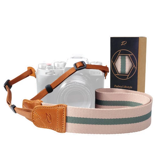 Padwa Lifestyle Beige Pink Stripe Camera Strap -Double Layer top-grain Cowhide Ends,1.5