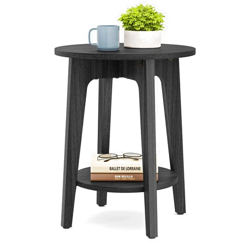 VASAGLE Side Table, Small Round End Table with Lower Shelf, Nightstand for Small Spaces, Living Room, Bedroom, Charcoal Gray ULET283T22