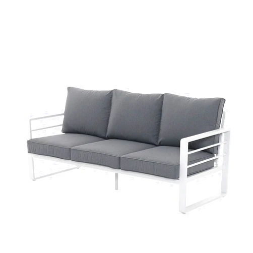 Patiorama Aluminum Patio Furniture Set, Outdoor Patio 3-Seater Sofa, 3 Seats Couch, All Weather White Metal Chair with Olefin Cushion, Deep Seating, 800 lbs Capacity, Deck, Garden-Grey Cushion