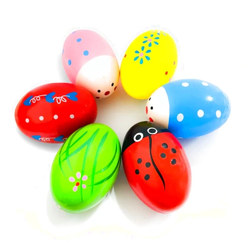 CREPRO Egg Shakers Maracas for Kids, 6 Pack Wooden Percussion Musical Egg Easter Maracas Egg Shakers Musical Instrument Toys with Assorted Colors Easter Designs for Girls, Boys