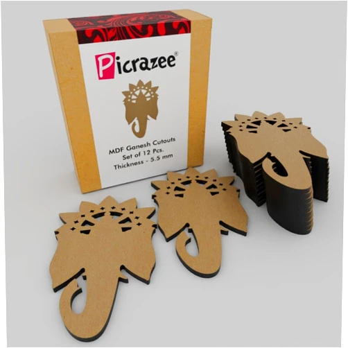PICRAZEE MDF DIY Cutouts Ganesh (12 pcs) Plain MDF Blank Cutouts for DIY, Artwork, Decoupage, Resin Art, Craft Project, Home Office Festive Décor (5.5mm Thick) (C7)