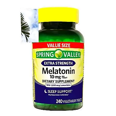 Nick & Hannah Spring Valley Extra Strength Melatonin Tablets Dietary Supplement Value Size, 10 mg, 240 Count + Mini Pill Box (Color Varies)
