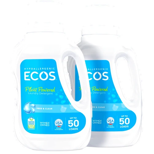 ECOS Laundry Detergent Liquid, 100 Loads - Dermatologist Tested Laundry Soap - Hypoallergenic, EPA Safer Choice Certified, Plant-Powered - Free & Clear, 50 Fl Oz (Pack of 2)