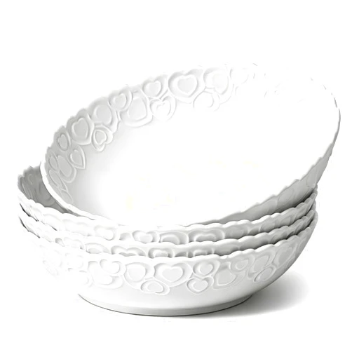 HOMBENE DINNERWARE NOT ONLY FOR DINNER HOMBENE Heartbeat Pasta Bowls Set of 4, 40oz, Porcelain Wide and Shallow, Soup, Pasta, Noodle, Dinner, Large Salad Bowls Soup Bowl for Kitchen, Microwave & Dishwasher Safe (White)
