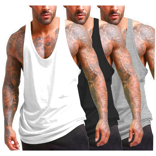 COOFANDY Men's 3 Pack Tank Tops Gym Workout Shirt Y-Back Sleeveless Muscle Fitness Bodybuilding Tank Shirts