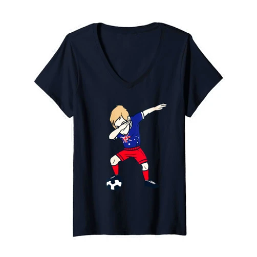 Dabbing Soccer Boy Australia Fan Clothing Womens Dabbing Soccer Boy Australia Jersey Australia Football V-Neck T-Shirt