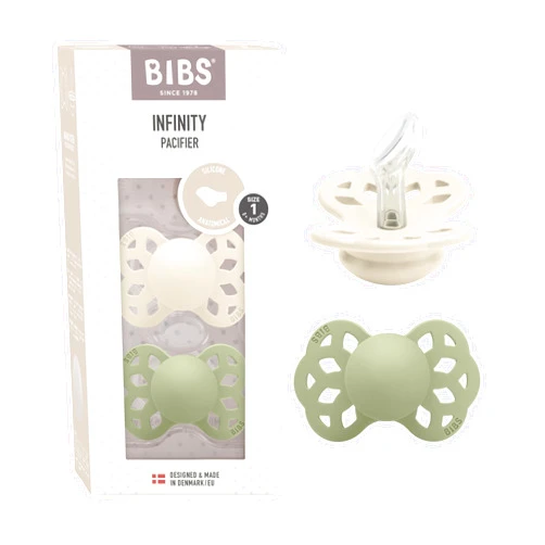 BIBS Infinity Anatomical Pacifier 2-Pack, BPA-Free, Anatomical Silicone Suction Set, Anatomical Sucker. Silicone, Made in Denmark, Size 1 (0-6 Months), Ivory/Sage' for ASIN 'B0BLSZSY9X'