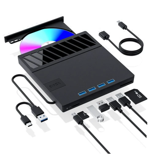 APPINESSEY External CD/DVD Drive for Laptop, 7 in 1 USB Ultra-Slim Portable CD/DVD Player Burner, SD TF CD ROM Compatible with External DVD Player for Laptop MacBook, Windows 11/10/8/7 Linux (Black)