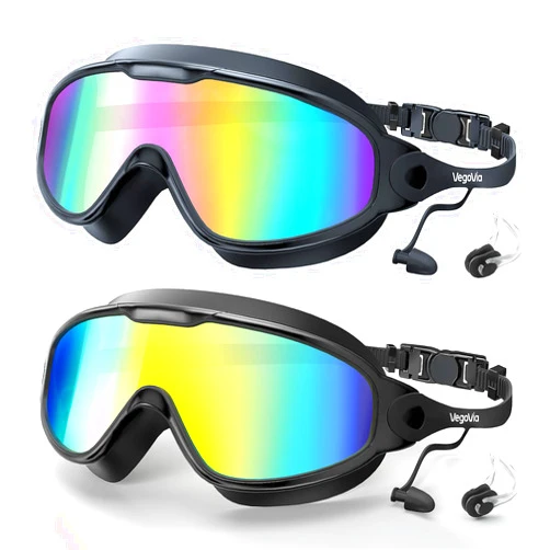 VegoVia Adult Swim Goggles 2 Pack, Anti-Fog 180° Wide View UV Protection Pool Swimming Goggles for Adult Youth Men Women