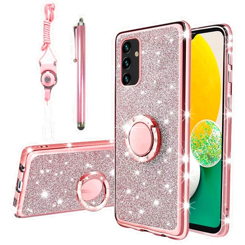 KuDiNi for Samsung Galaxy A13 5G Case, A13 5G/4G/A04S Phone Case for Women Glitter Crystal Soft Clear Tpu Luxury Bling Cute Protective Cover with Kickstand Strap for Galaxy A13 5G (Glitter Rose)