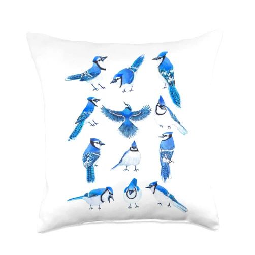 Bird Artwork For Bird Lover Bird Watching By TTF Bluejays Bird Watching Bluejay Bird Lover Backyard Birding Throw Pillow