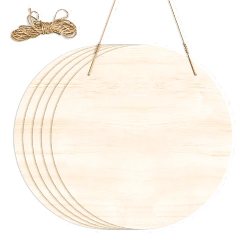 GWHOLE 5Pack 12 Inch Wood Round for Crafts, Round Wooden Discs, Wood Circles for Craft, DIY Door Hanger Sign, Particle Board for Wreath Borads Painting, Christmas Halloween Thanksgiving Decoration