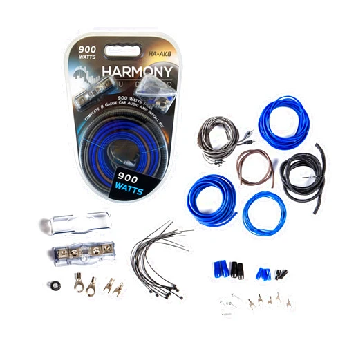 Harmony Audio HA-AK8 8 Gauge CCA Installation Wiring Kit for Amplifiers 900W Amp for Car Audio Amp Installing Power and RCA Cables