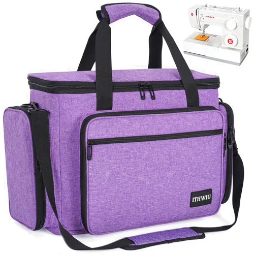 ITHWIU Sewing Machine Carrying Case with Multiple Side Zipper Storage Pockets for Accessories, Universal Tote Storage Bag Compatible with Most Standard Singer, Brother, Janome, Purple