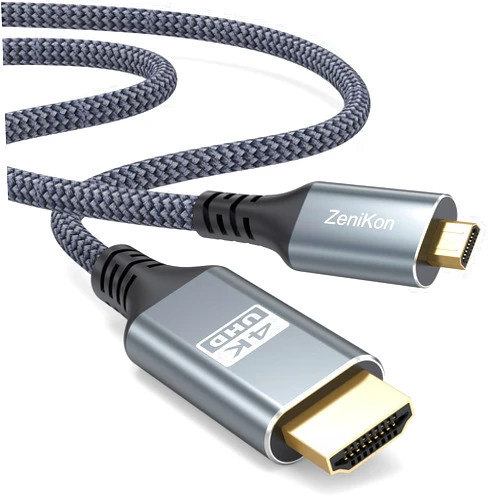 ZeniKon 4K Micro HDMI to HDMI Cable 6FT, High Speed HDMI to Micro HDMI Cable Nylon Braided Micro HDMI Adapter 4K@60Hz, 2K@165Hz, HDR, ARC, 3D for Raspberry Pi 5/4, Camera, Laptop, Video Capture Card