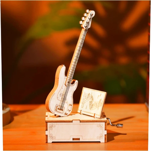 Yii wmoc Wooden Puzzle 3D Wooden Music Box Kit Electric Bass DIY Model Building Crafts Desktop Decoration 3D Puzzle Toys Creative Gift for Teens and Adults