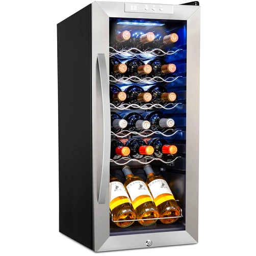 SCHMÉCKÉ 18 Bottle Compressor Wine Cooler Refrigerator w/Lock - Large Freestanding Wine Cellar For Red, White, Champagne or Sparkling Wine - 41f-64f Digital Temperature Control Fridge Stainless Steel