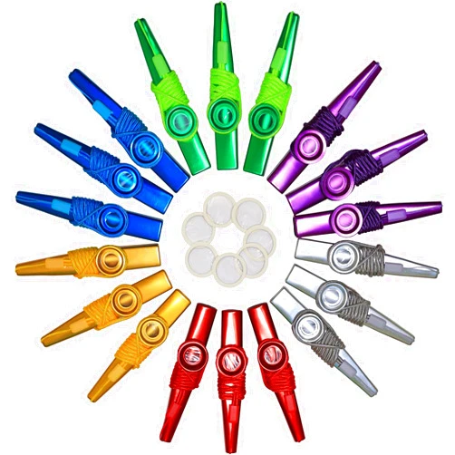 Crystaljun 54Pcs Metal Kazoos With Lanyards,With 20Pcs Kazoo Flute Diaphragms,Multi Colors Kazoo Musical Instruments,Good Gift for Kids,A Good Companion for Guitar,Piano Keyboard,Ukulele, Violin.