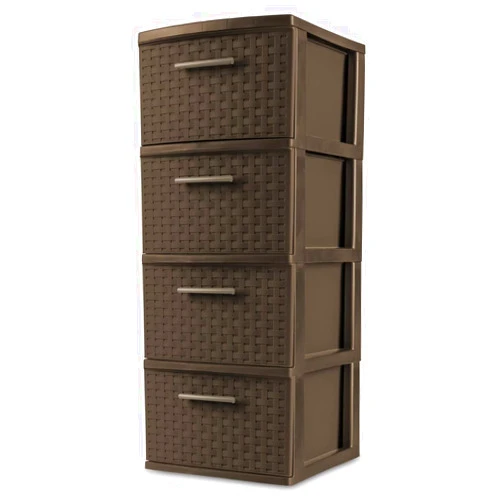 SPADEACES Stylish and Durable Weave Pattern Plastic Drawers 4-Drawer Tower, Ideal for Open Storage Needs, Espresso