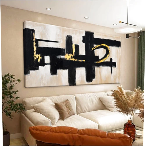 QSQ Black And Off-White Wall Art Abstract Picture Paintings On Canvas Art Wall Decor 29 x 58 Inches Large Wall Art Minimalism Abstract Wall Decor Textured Artwork Living Room Bedroom Office Artwork