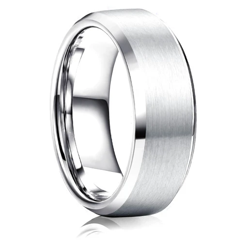 Jstyle Stainless Steel Rings for Men Women 8MM Wedding Band Rings Matte Surface - Beveled Polished Edge Mens Ring Size 6-14