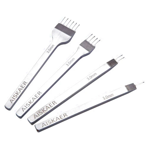 Aiskaer White Steel 3mm 1/2/4/6 Prong DIY Diamond Lacing Stitching Chisel Set Leather Craft Kits