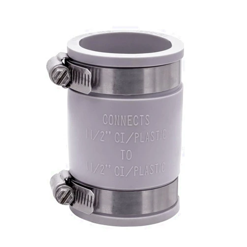 Fernco 1056-150 1-1/2-in. Flexible PVC Pipe Coupling for Cast Iron and Plastic Plumbing Connections in Gray