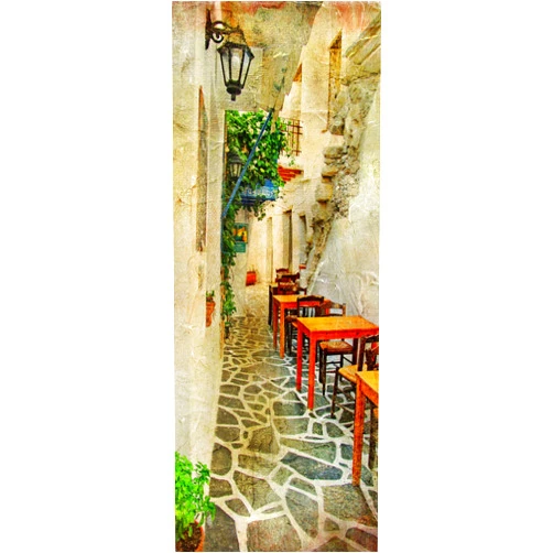 A.Monamour 3D Door Stickers for Interior Doors Traditional Old Greek Restaurant Alley in Oil Painting Style Vinyl Waterproof Self Adhesive Door Mural Decals for Bedroom Office Bathroom 77 x 200 cm