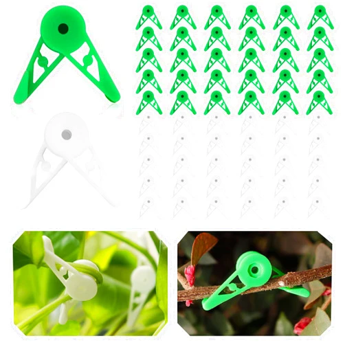 YBB 60 Pcs 360 Degree Adjustable Plant Clips, Plant Branches Bender Stem Trainer Clips for Low Stress Training (Green + White)