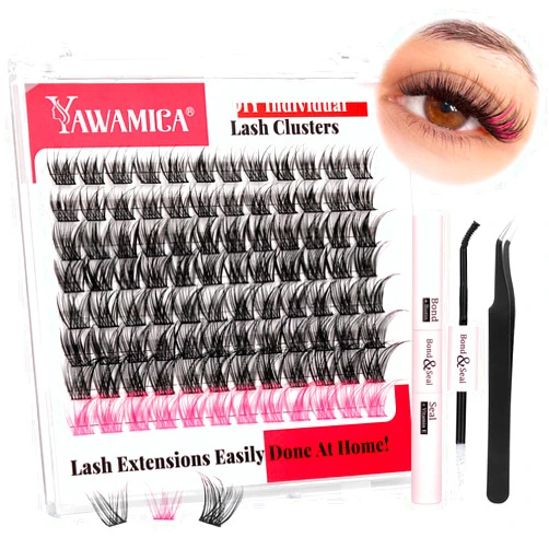 Yawamica DIY Lash Extension Kit 96pcs Cluster Lashes 10-16mm with Strong Hold Lash Bond and Seal and Lash Applicator Eyelash Extension Kit at Home for Self Application by Yawamica
