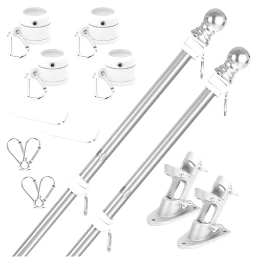 Yeesun American Flag Pole Kit (2 Packs) for Outside House with Bracket - Residential & Commercial Use, 3x5Wall Mount Flags, for House Porches(without,Silver)