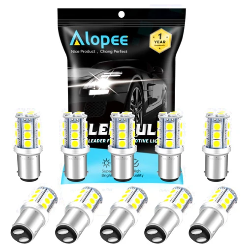 Alopee 1076 LED Bulb for RV Bright White 10-30V 1142 LED Bulb for 1004 90 BA15D RV Camper Trailer Interior Lights Marine Boat Navigation Light Turn Signal Lights Van ATV Lights 5050 18SMD, Pack of 10