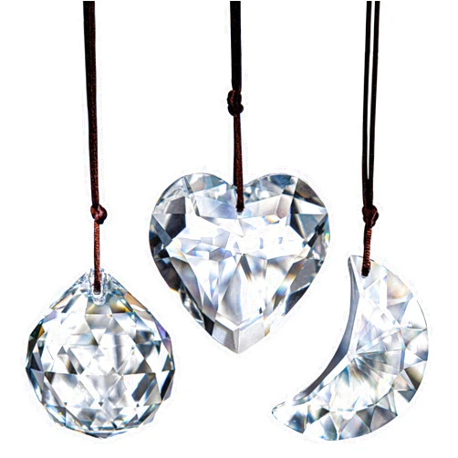 H&D HYALINE & DORA Clear Suncatcher Crystal Prism Ball Heart Moon Window Decor Ornament,Hanging Crystals Prisms for Car Garden,Pack of 3