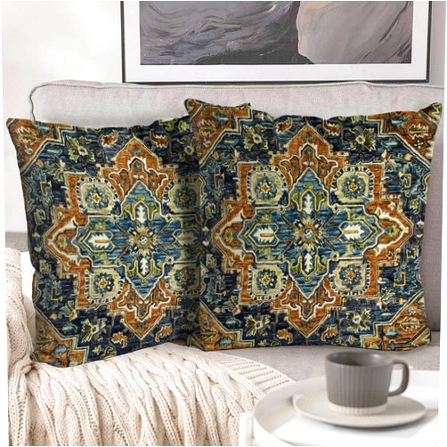 BUAEL Boho Throw Pillow Covers 18x18 inch Set of 2,Bohemian Vintage Carpet Pattern Antique Ethnic Decor Double Sided Pattern Cushion Cover Soft Pillow Case Living Sofa Room Bed Square Pillow Cover