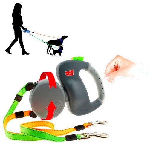 Wigzi - 2025 Edition - 2 Dog Retractable Leash – Featuring Our Incredible Silicone Gel Handle - No Tangle Engineering. Each Dog 50 lb up to 10 ft Distance. Lock and Unlock Easily. Reflective Webbing.