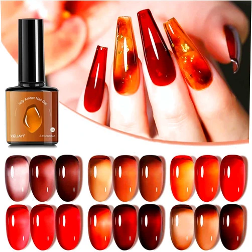 Ezyuanchly Amber Brown Gel Nail Polish,Jelly Brown Gel Nail Polish,6 Translucent Brown Jelly Gel Nail Polish Kit for for Salon Gel Manicure and Nail Art DIY at Home(6PCS)