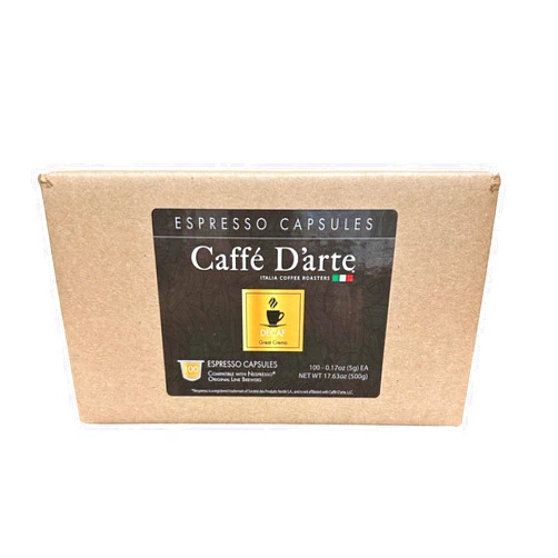 Caffe D'arte Caffé D’arte Decaf Espresso Capsules – Smooth & Balanced Medium Roast, Rich Espresso Flavor with Low Acidity – Roasted in Seattle, Compatible with Standard Espresso Machines – 100 Capsules per Case