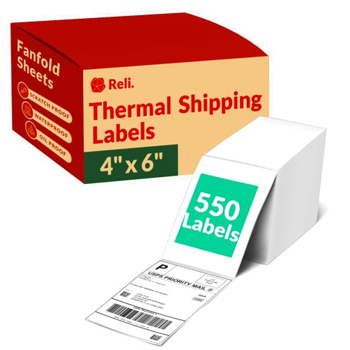 Reli. Thermal Shipping Labels 4x6 (550 Sheets) Fanfold, Direct Heat Printer Paper Labels | Shipping Stickers Compatible with Most Thermal Printers