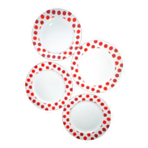 Hidd_ntr_asur_s Polka Dot Side Plates, Set of 4, 8 inches, White with Red Dots